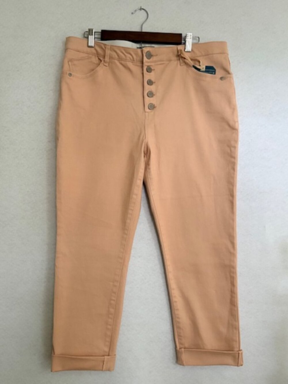 DEMOCRACY Denim Jeans Peach Color Cuff Raw Edge Hem Size 16 Button High Rise NEW